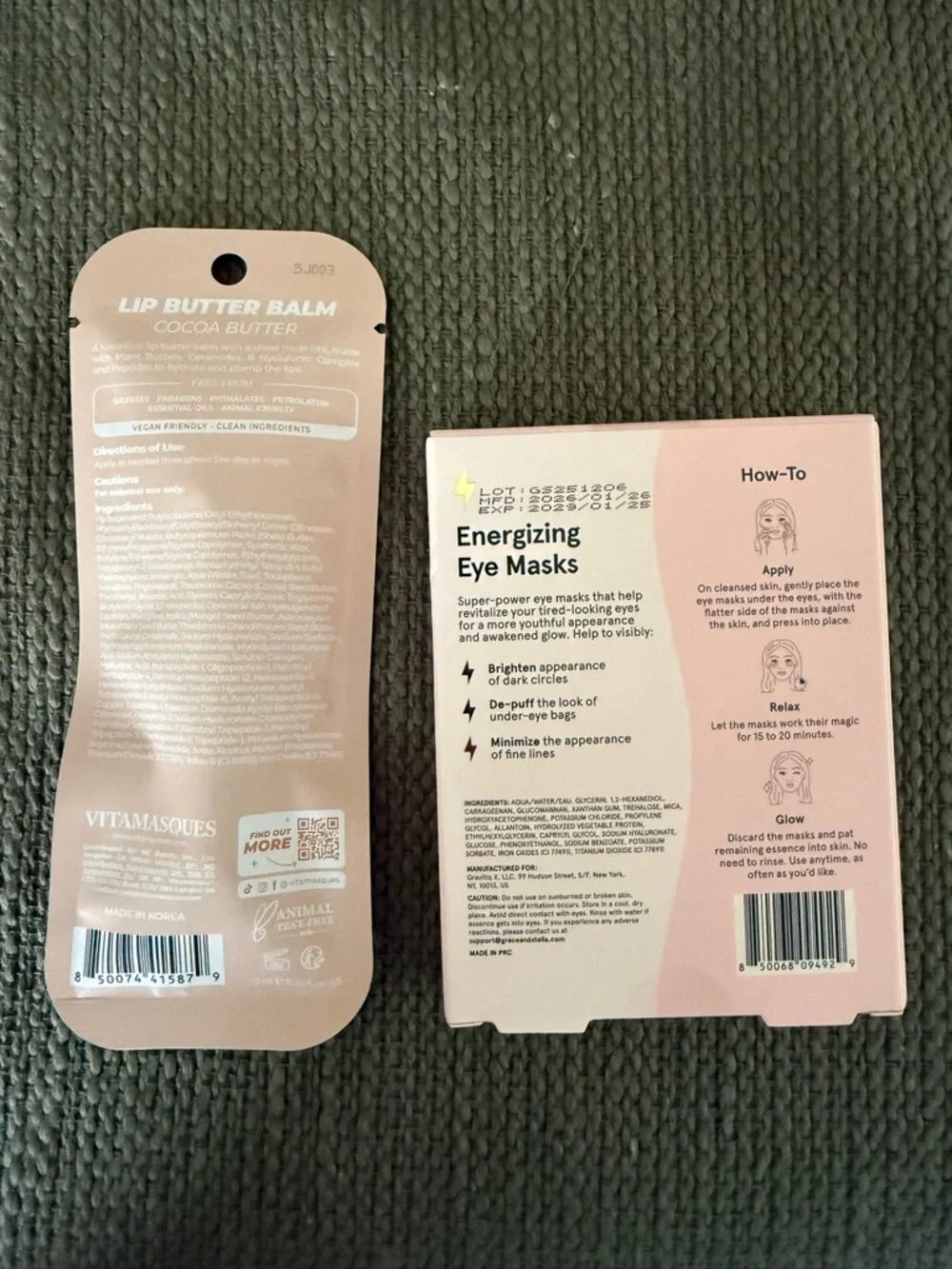 Vitamassques Pink Lip Butter Balm + Grace & Stella Eye Masks Self Care Bundle